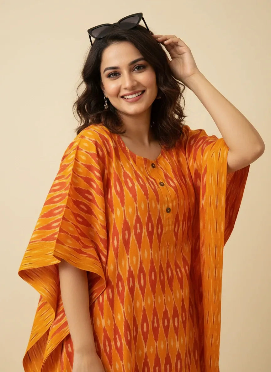 The Kaftan Company Kaftan Amber Ikat Handloom Cotton Kaftan