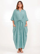 The Kaftan Company Kaftan Aqua Cotton Viscose Kaftan with Tie Waist and Pockets