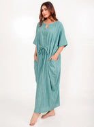 The Kaftan Company Kaftan Aqua Cotton Viscose Kaftan with Tie Waist and Pockets