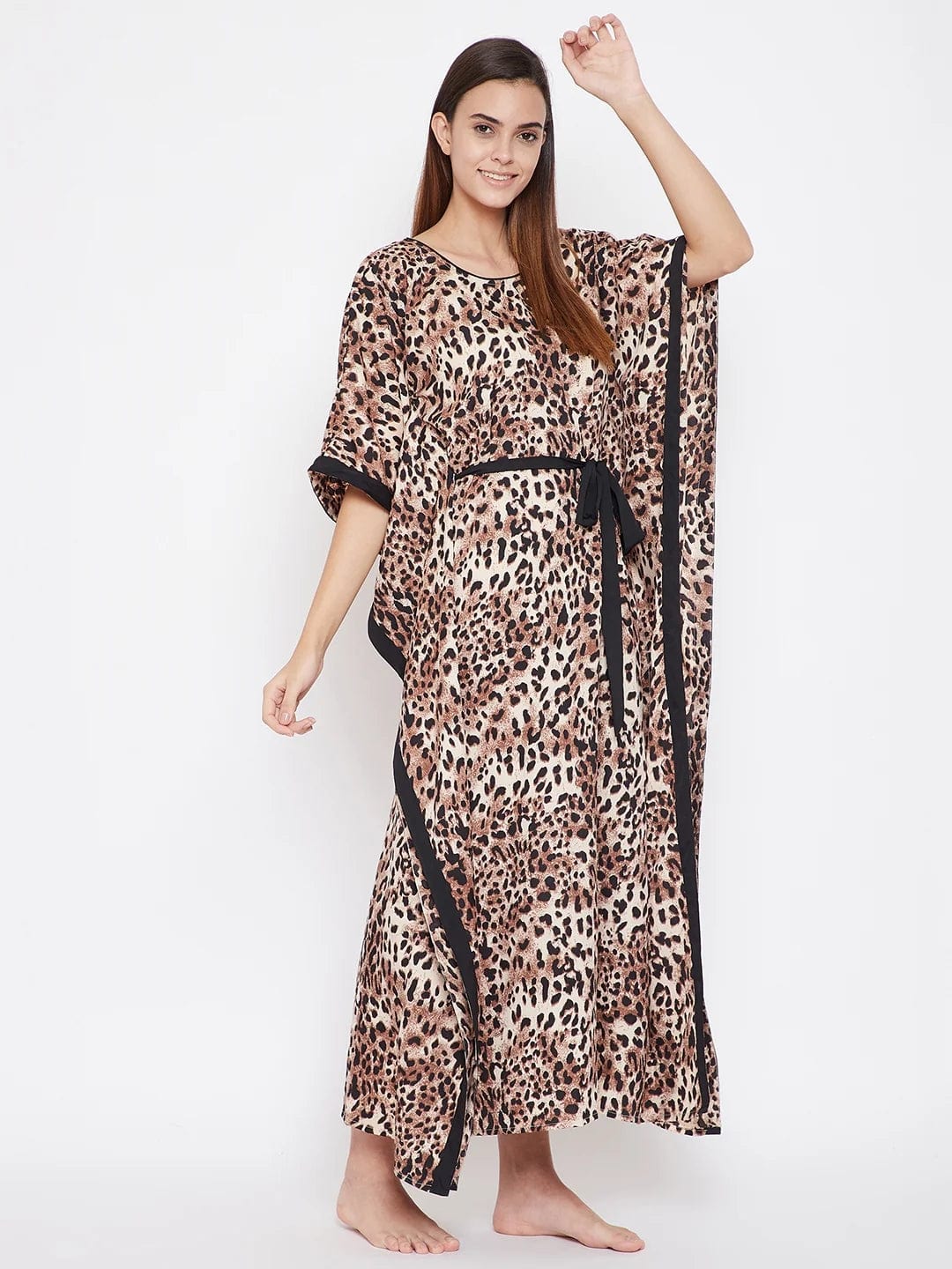 The Kaftan Company Kaftan Beige Animal Print Kaftan - (Clearance - Final Sale)