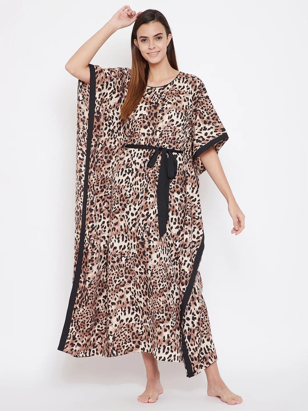 The Kaftan Company Kaftan Beige Animal Print Kaftan - (Clearance - Final Sale)