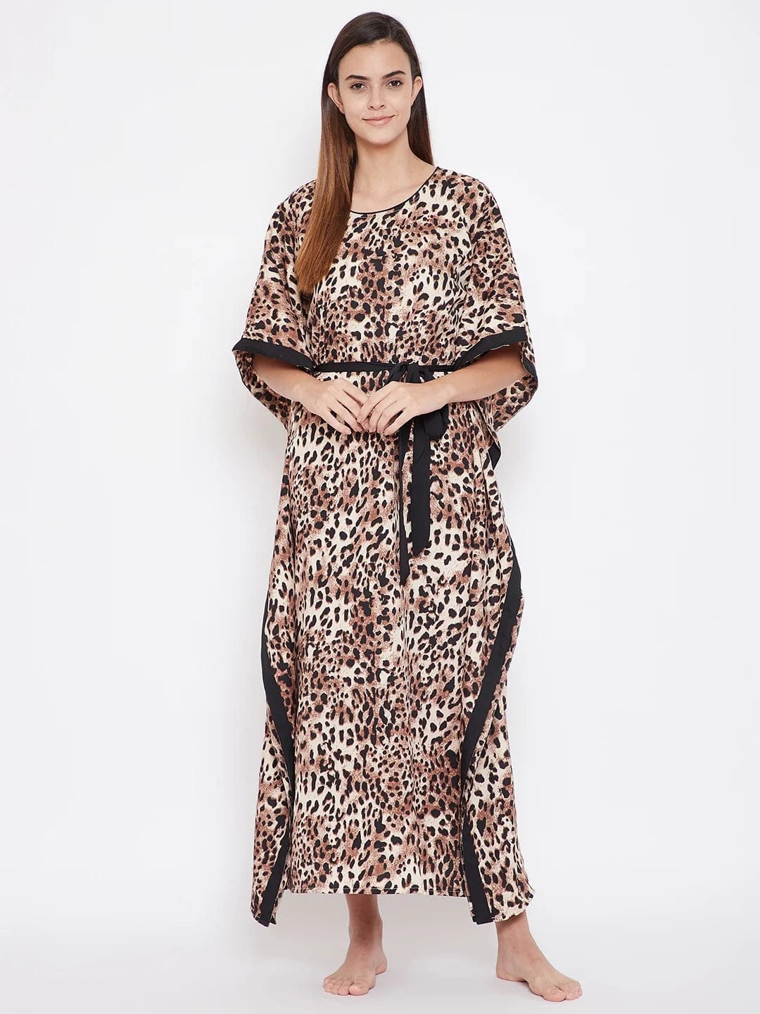 The Kaftan Company Kaftan Beige Animal Print Kaftan - (Clearance - Final Sale)