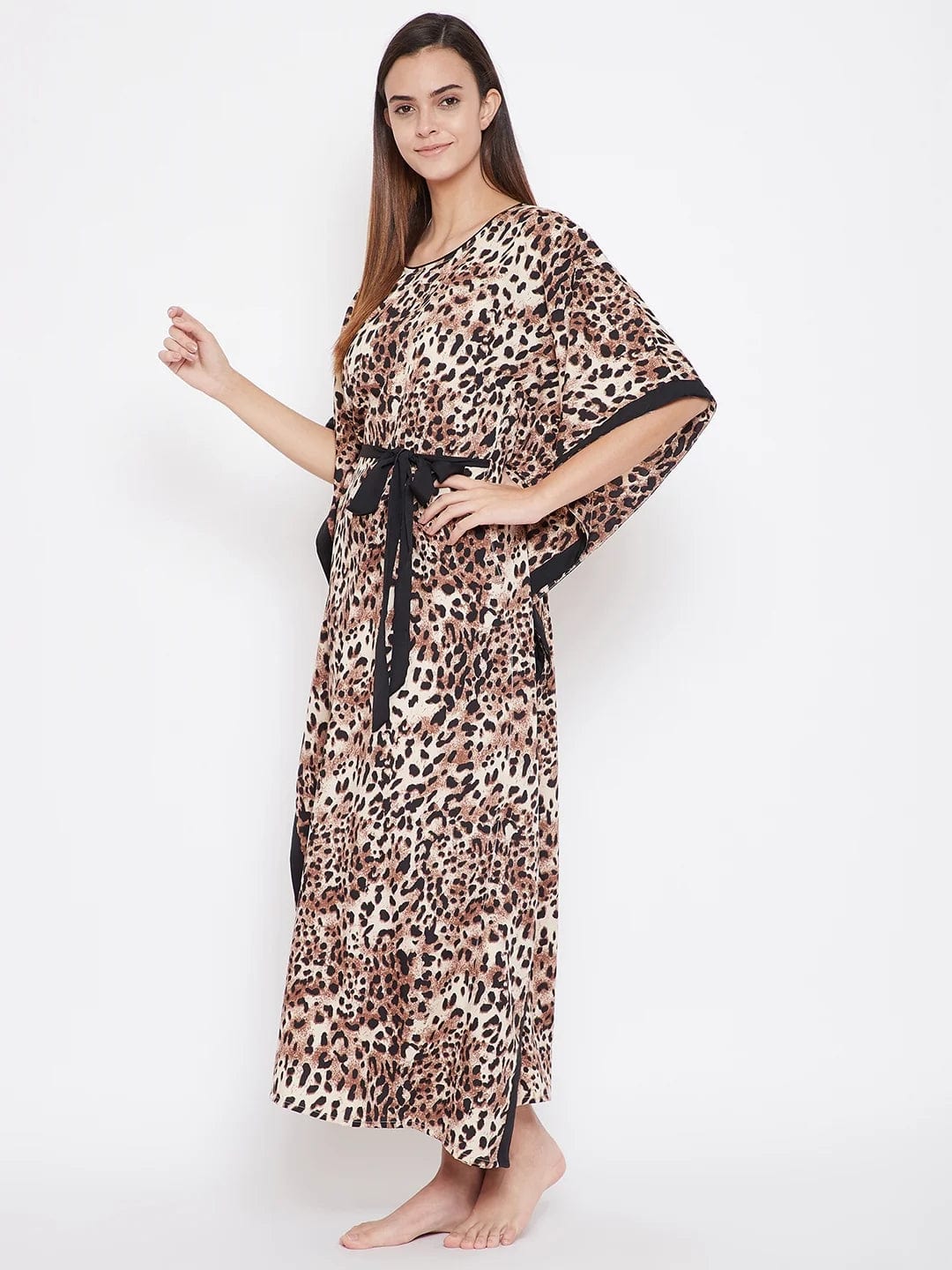 The Kaftan Company Kaftan Beige Animal Print Kaftan - (Clearance - Final Sale)