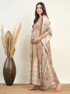 The Kaftan Company Kaftan Beige Damask Print Modal Maternity Kaftan