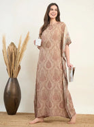 The Kaftan Company Kaftan Beige Damask Print Modal Maternity Kaftan