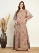 The Kaftan Company Kaftan Beige Damask Print Modal Maternity Kaftan