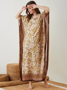 The Kaftan Company Kaftan Beige Floral Bliss Kaftan