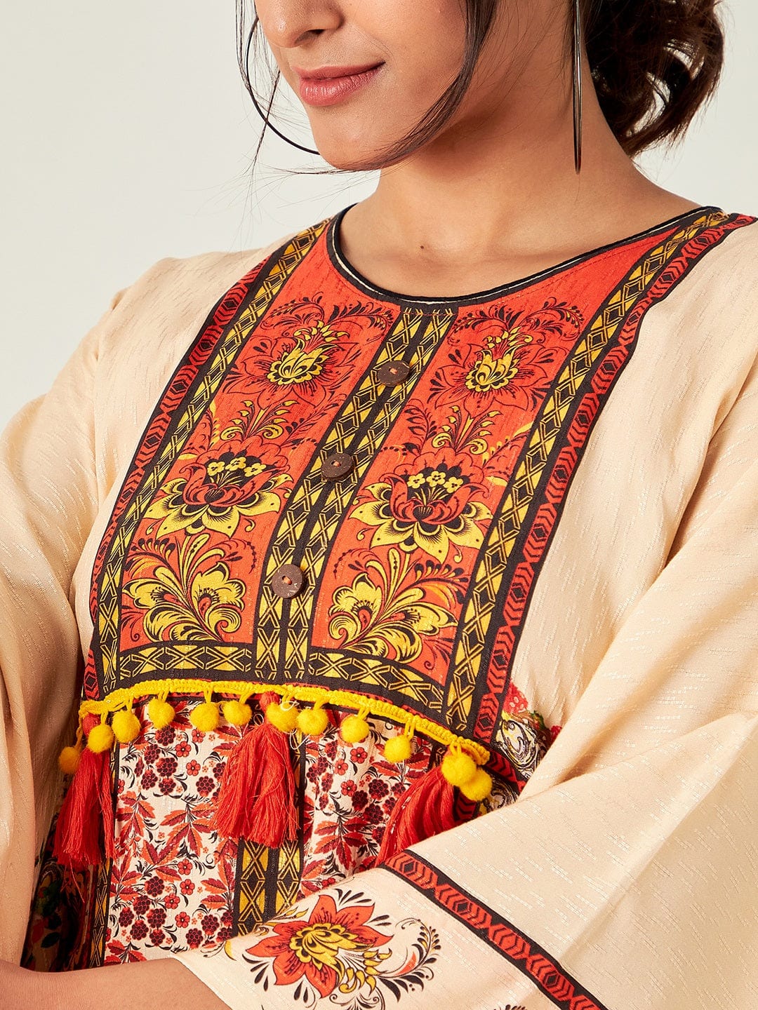 The Kaftan Company Kaftan Beige Florets Resort Cover-Up (Final Sale)