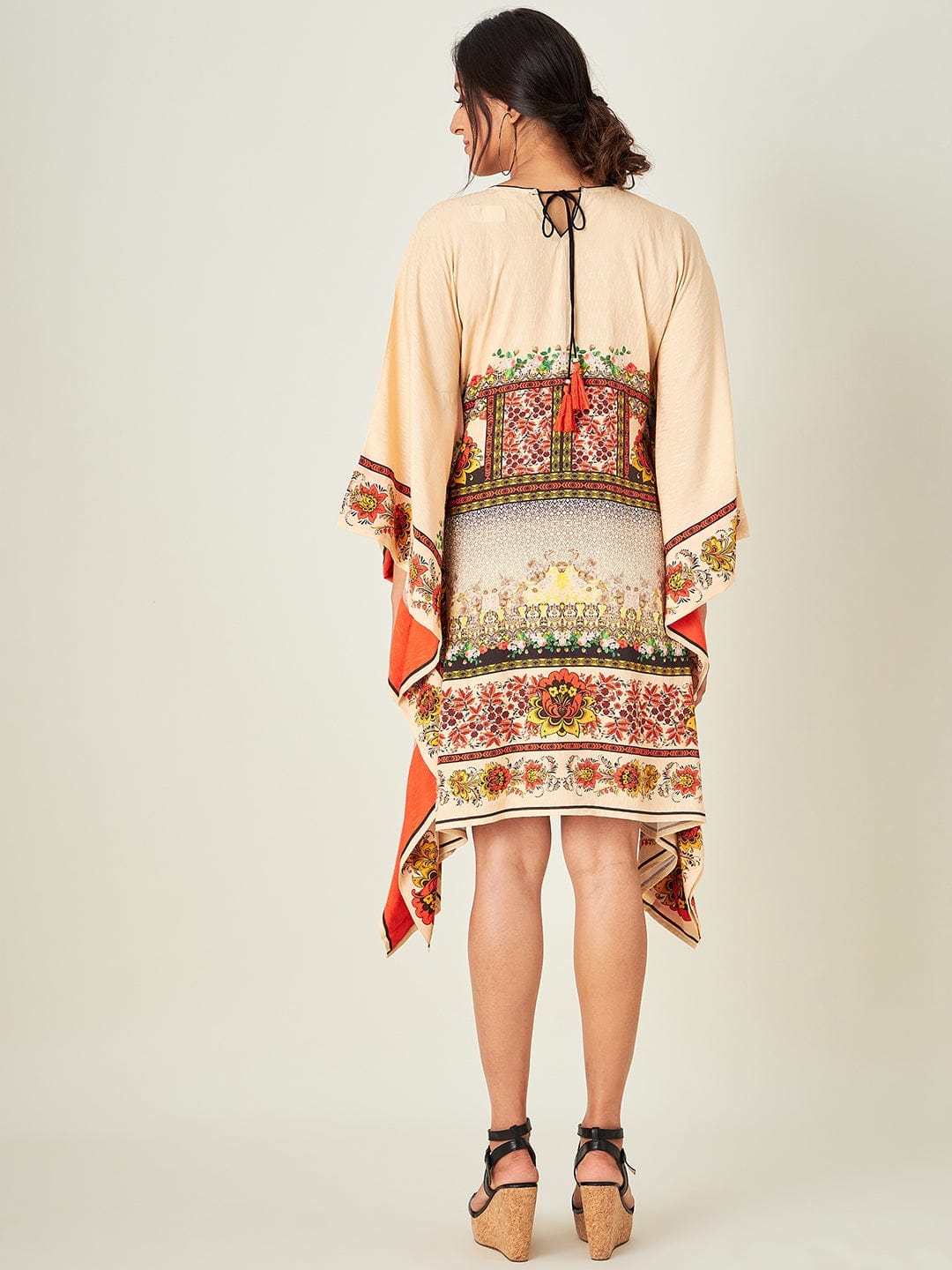 The Kaftan Company Kaftan Beige Florets Resort Cover-Up (Final Sale)