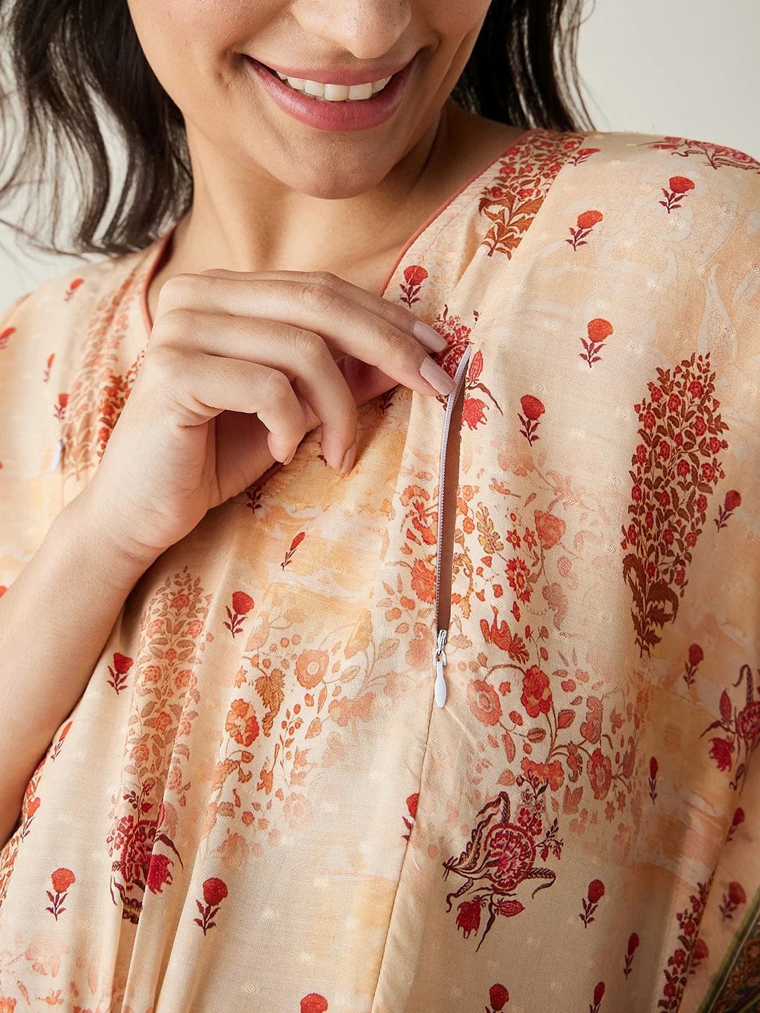 The Kaftan Company Kaftan Beige Ornate Paisley Nursing  Kaftan