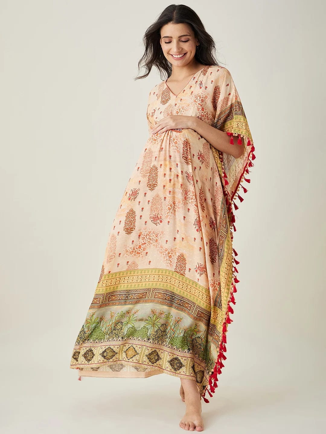 The Kaftan Company Kaftan Beige Ornate Paisley Nursing  Kaftan
