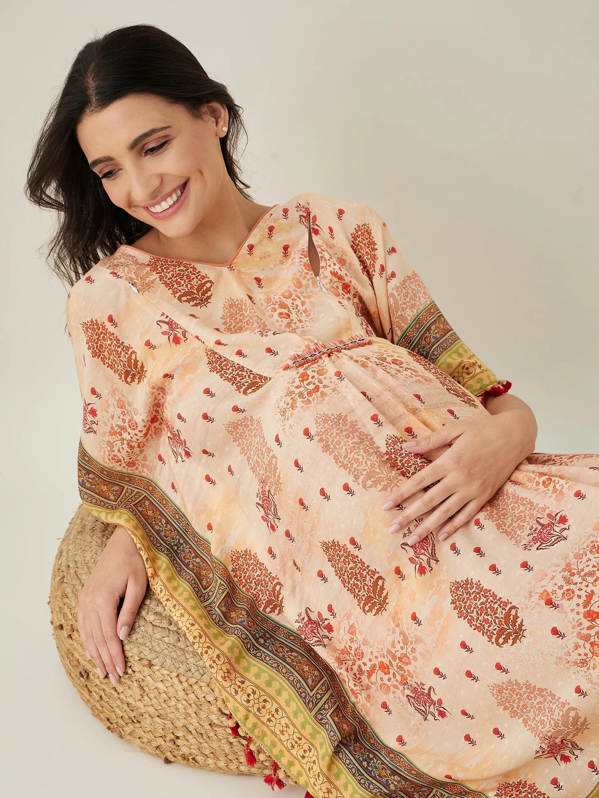The Kaftan Company Kaftan Beige Ornate Paisley Nursing  Kaftan