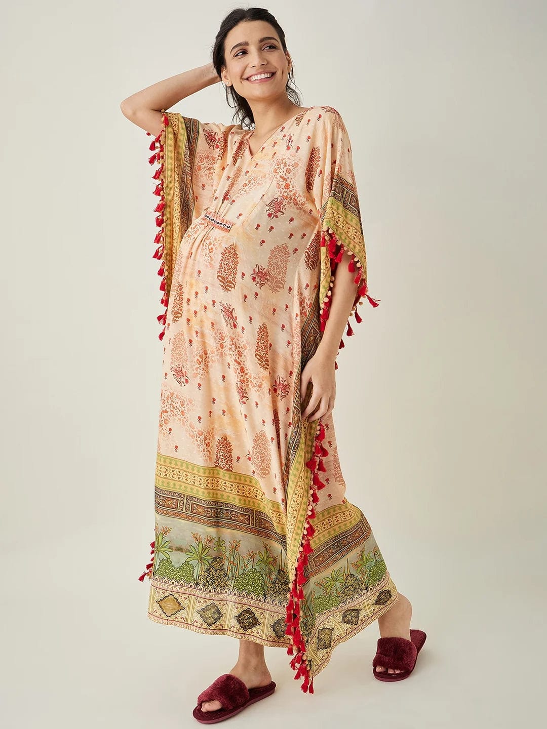 The Kaftan Company Kaftan Beige Ornate Paisley Nursing  Kaftan