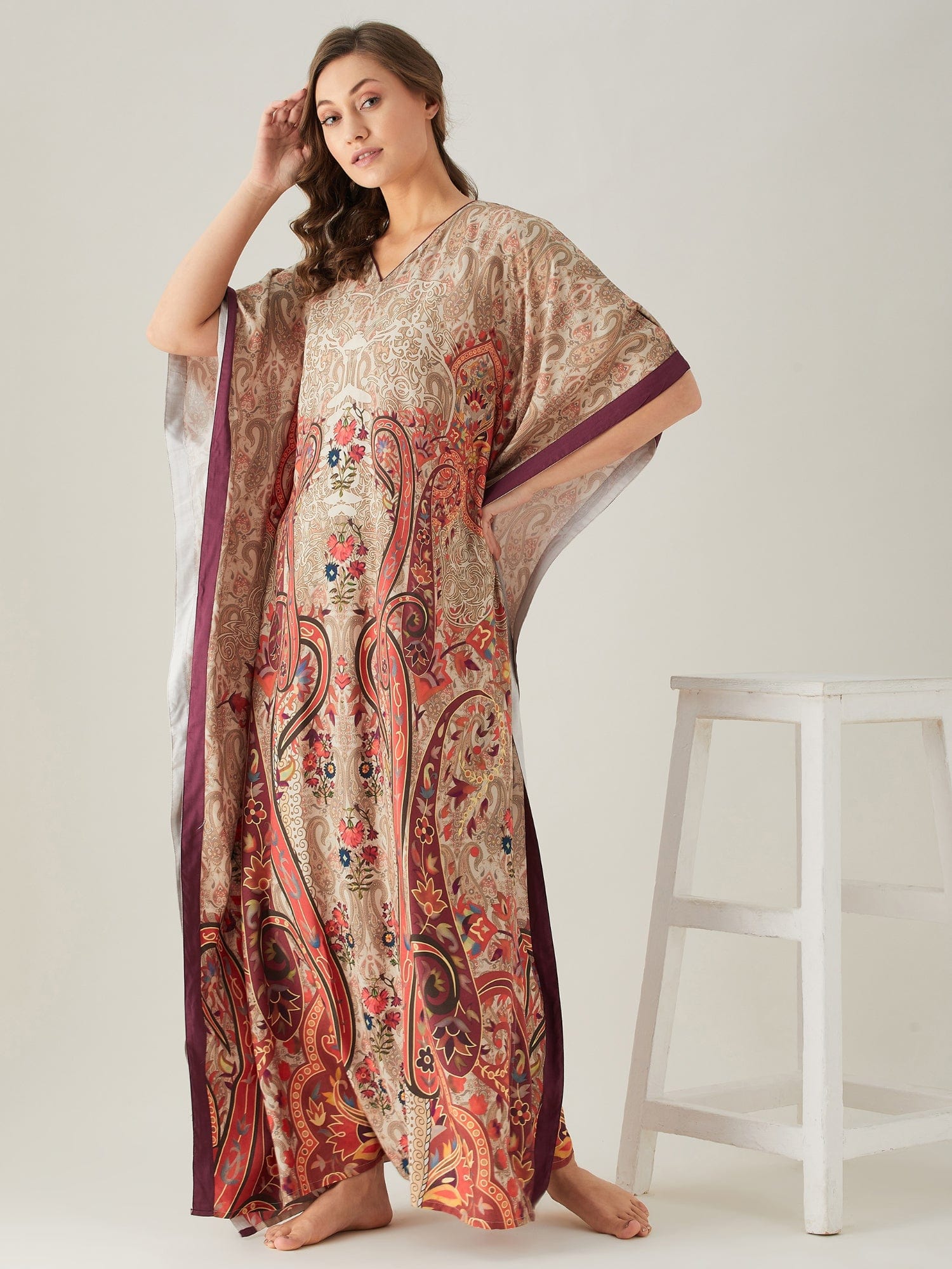 The Kaftan Company Kaftan Beige Persian Paisley Print Kaftan