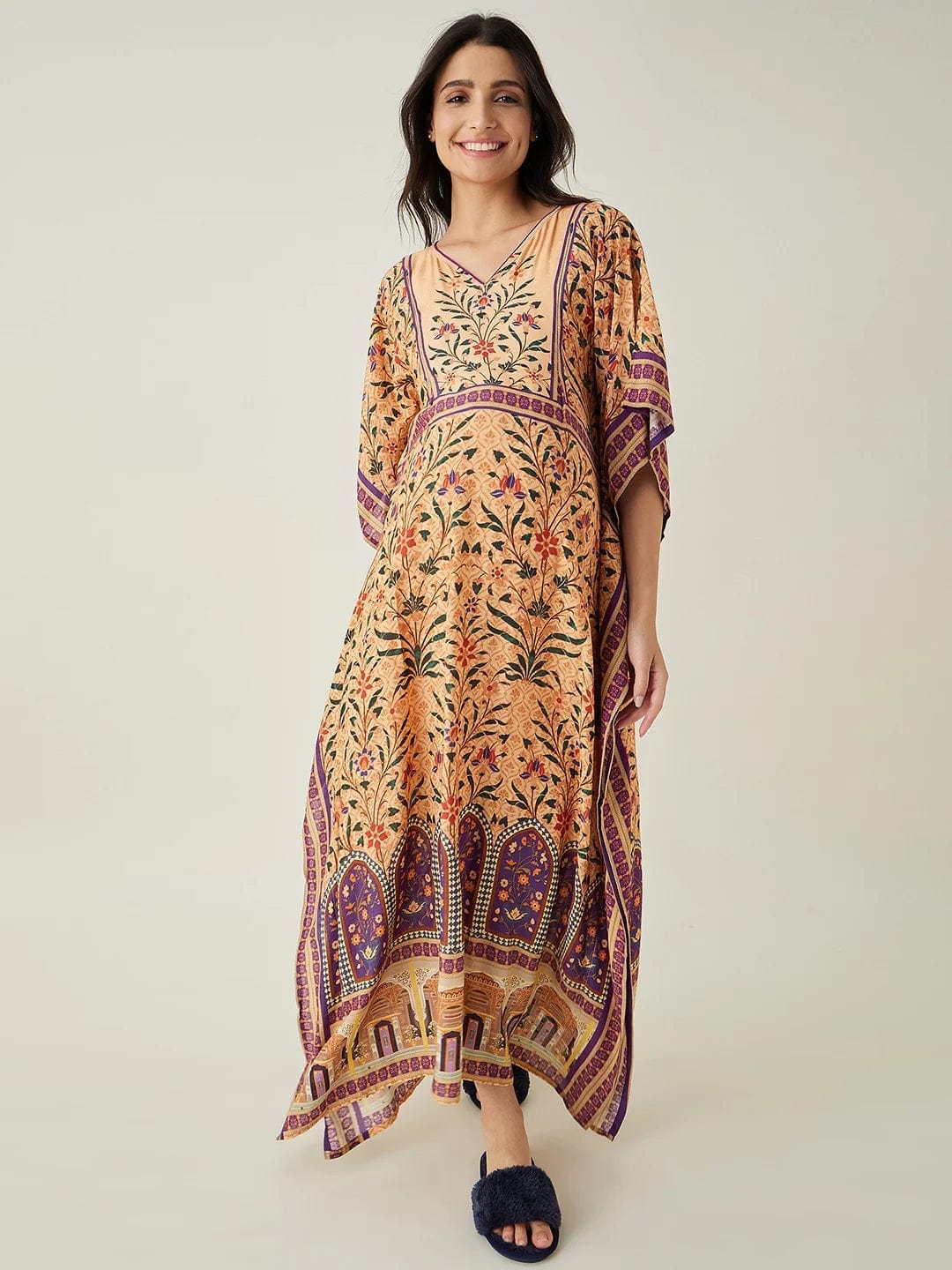 The Kaftan Company Kaftan Beige Royal Floral Garden Nursing Kaftan