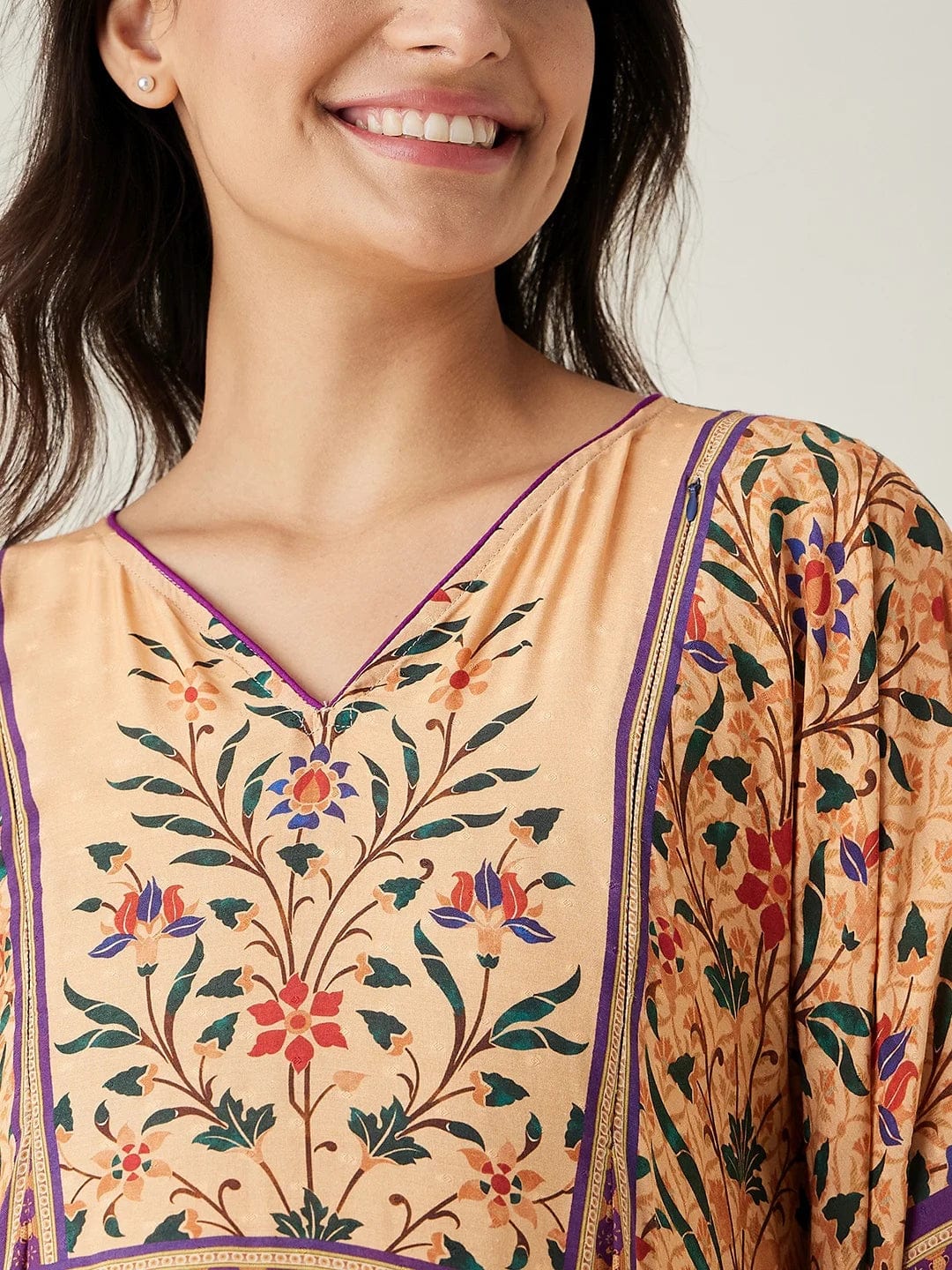 The Kaftan Company Kaftan Beige Royal Floral Garden Nursing Kaftan