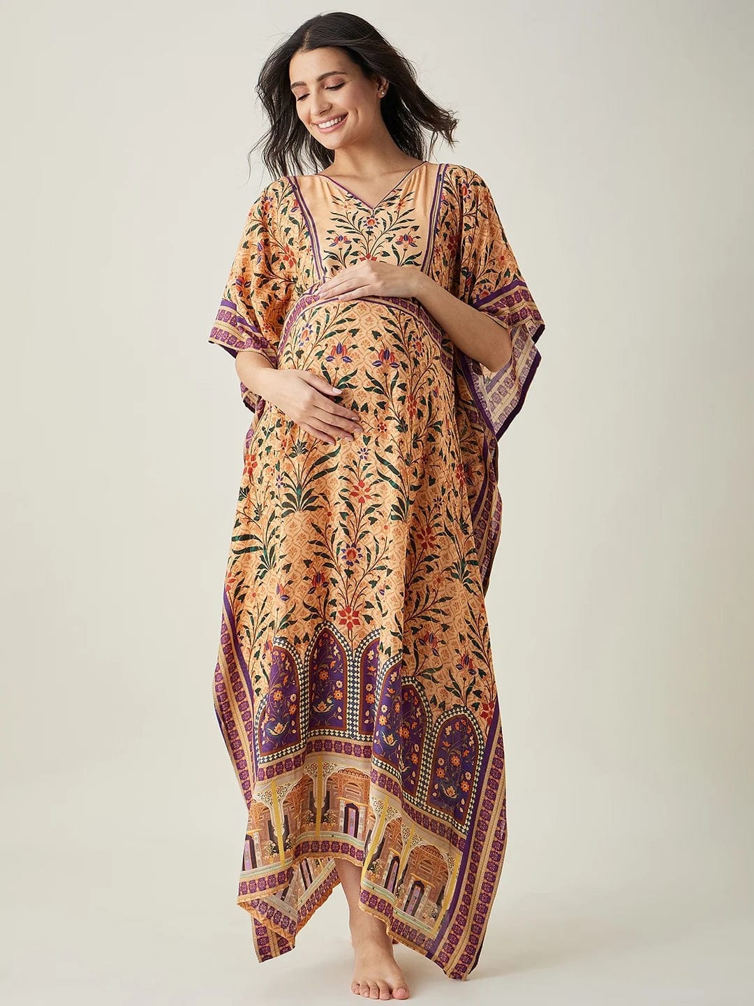 The Kaftan Company Kaftan Beige Royal Floral Garden Nursing Kaftan