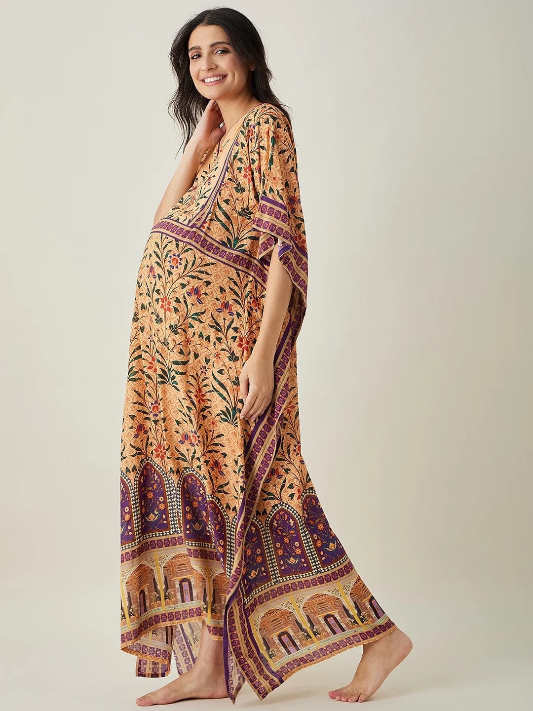 The Kaftan Company Kaftan Beige Royal Floral Garden Nursing Kaftan
