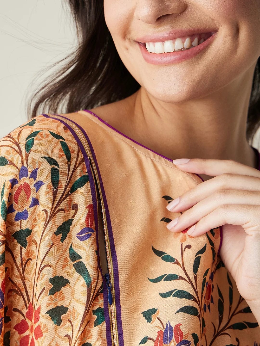 The Kaftan Company Kaftan Beige Royal Floral Garden Nursing Kaftan