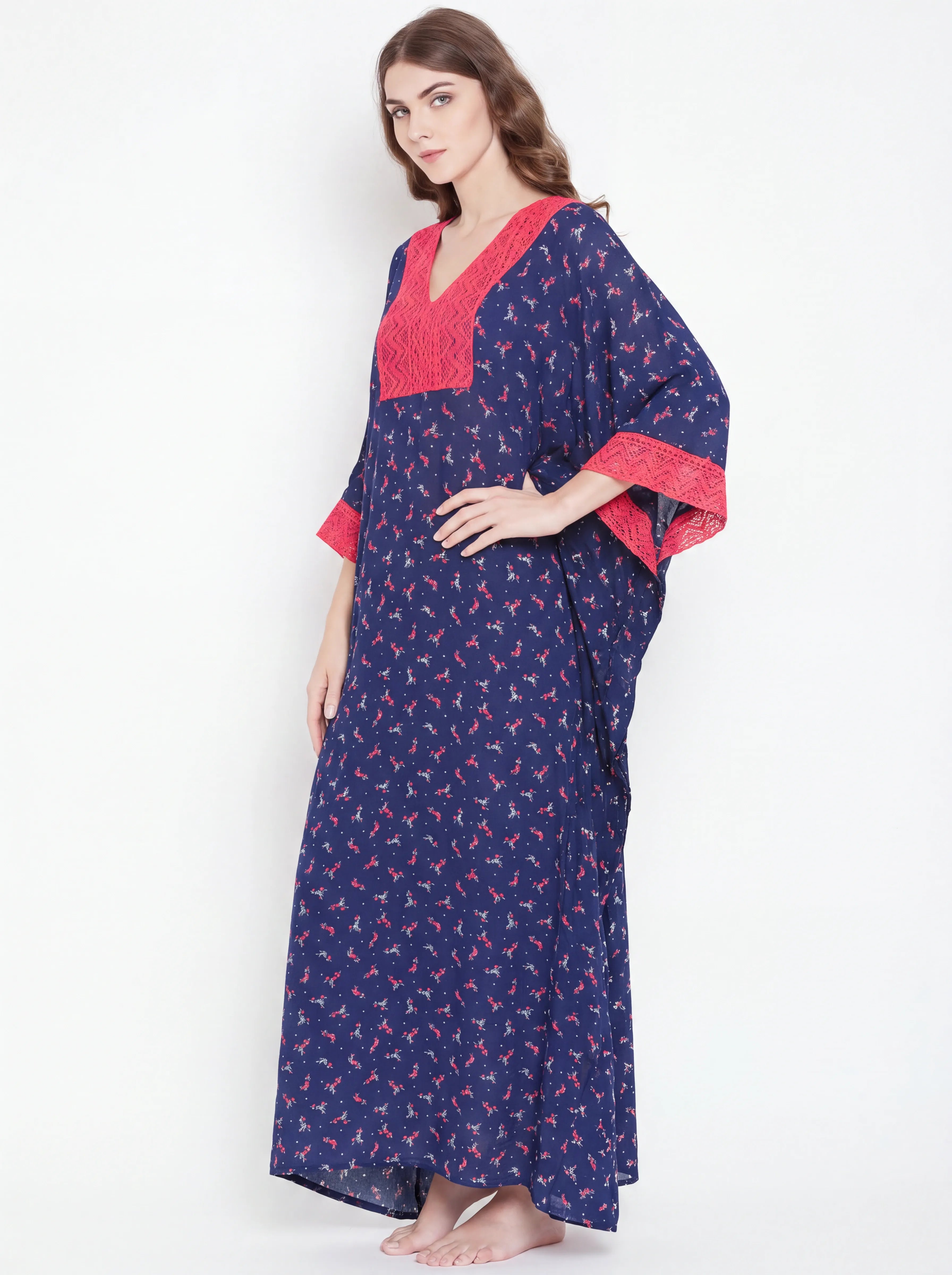 The Kaftan Company Kaftan Bird Print Georgette Maxi Kaftan