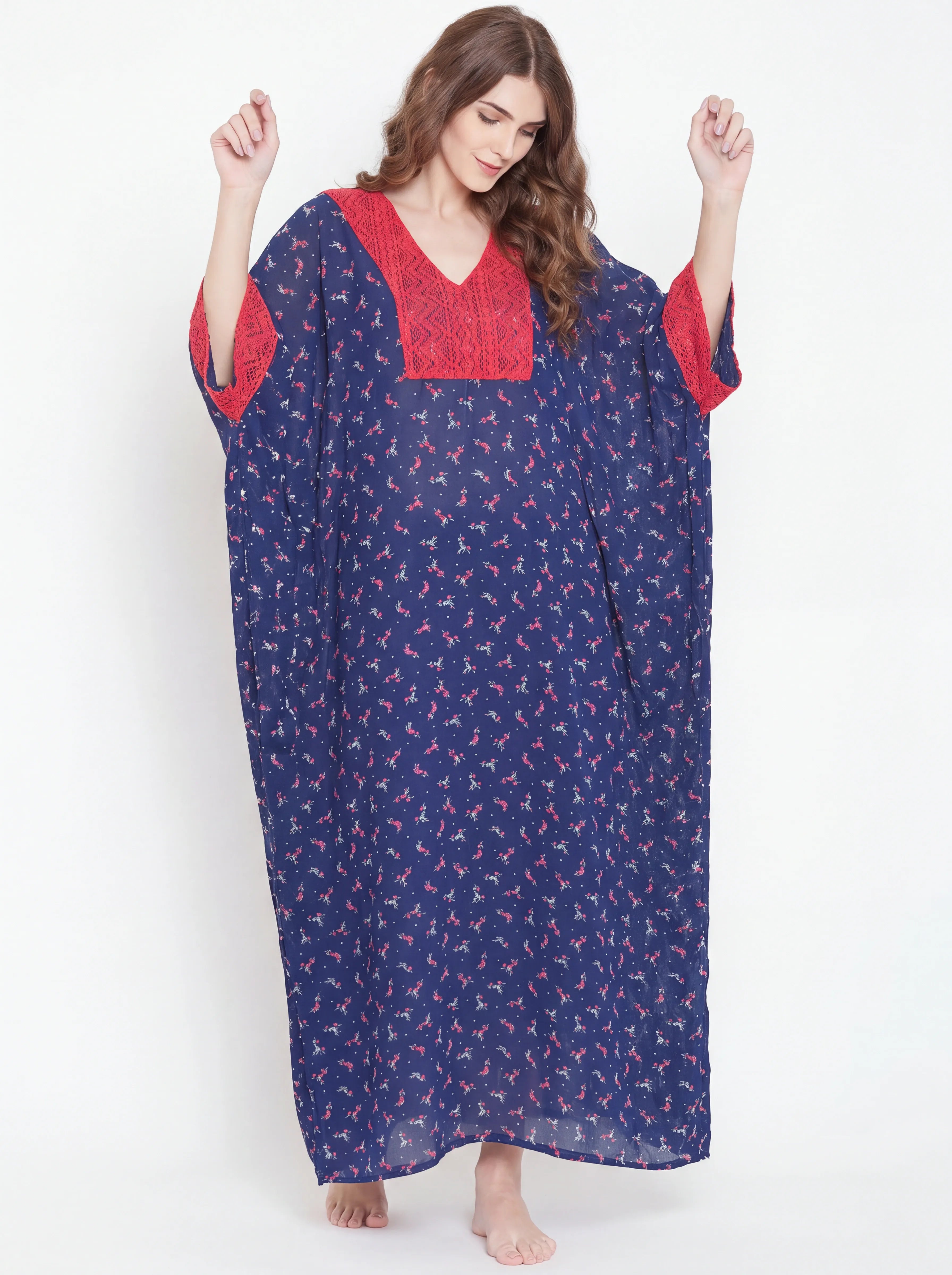 The Kaftan Company Kaftan Bird Print Georgette Maxi Kaftan
