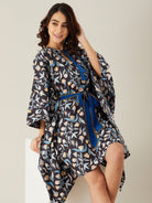 The Kaftan Company Kaftan Black and Blue Leaves Short Kaftan