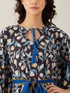 The Kaftan Company Kaftan Black and Blue Leaves Short Kaftan