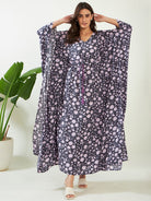 The Kaftan Company Kaftan Black and Lilac Floral Kaftan