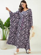The Kaftan Company Kaftan Black and Lilac Floral Kaftan