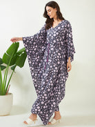 The Kaftan Company Kaftan Black and Lilac Floral Kaftan