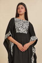 The Kaftan Company Kaftan Black and White Floral Printed Modal Kaftan Nighty