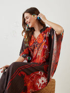 The Kaftan Company Kaftan Black Bleached Effect Paisley Printed Kaftan