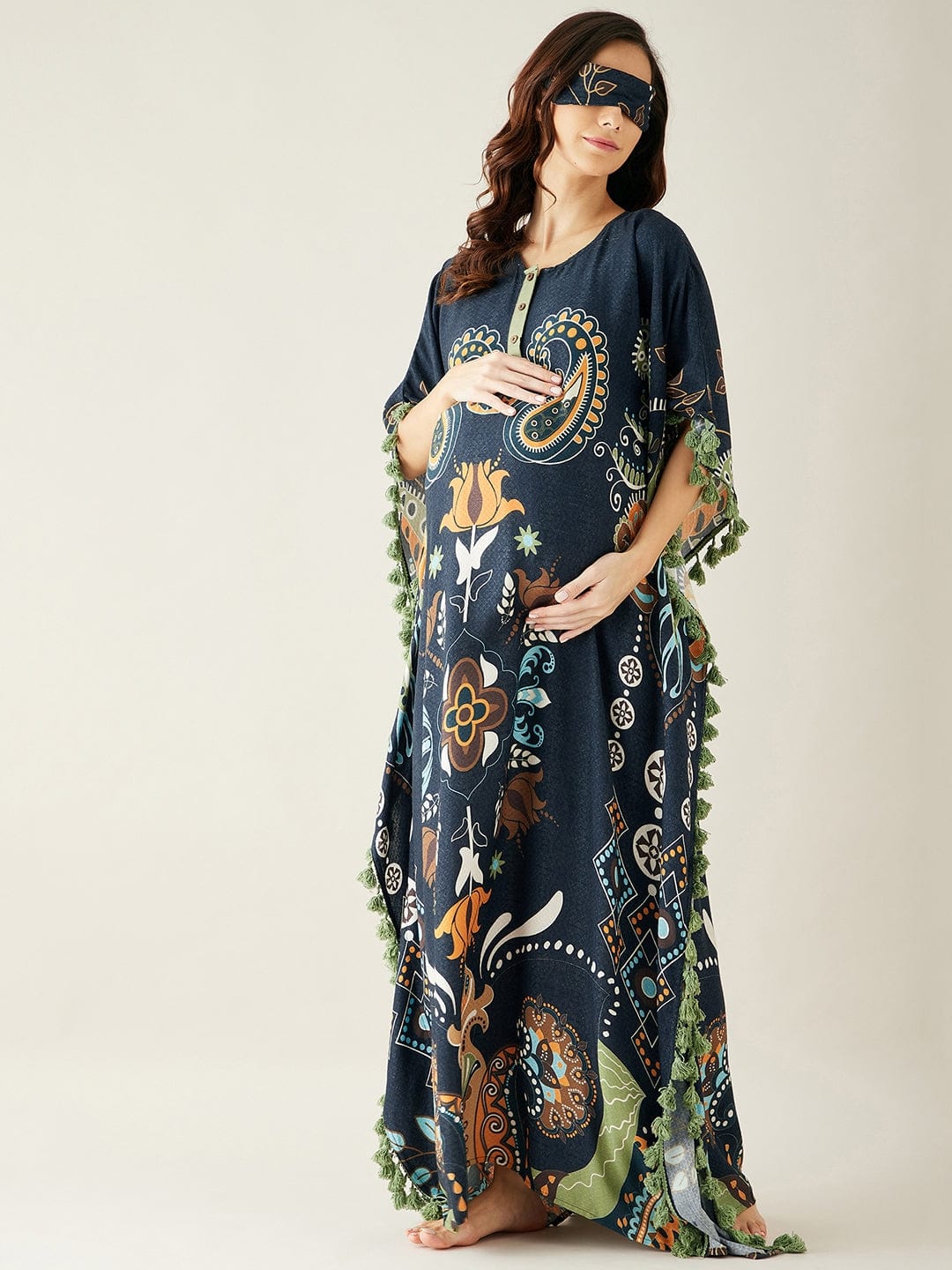 The Kaftan Company Kaftan Black Digital Printed Night Wear Maternity Kaftan