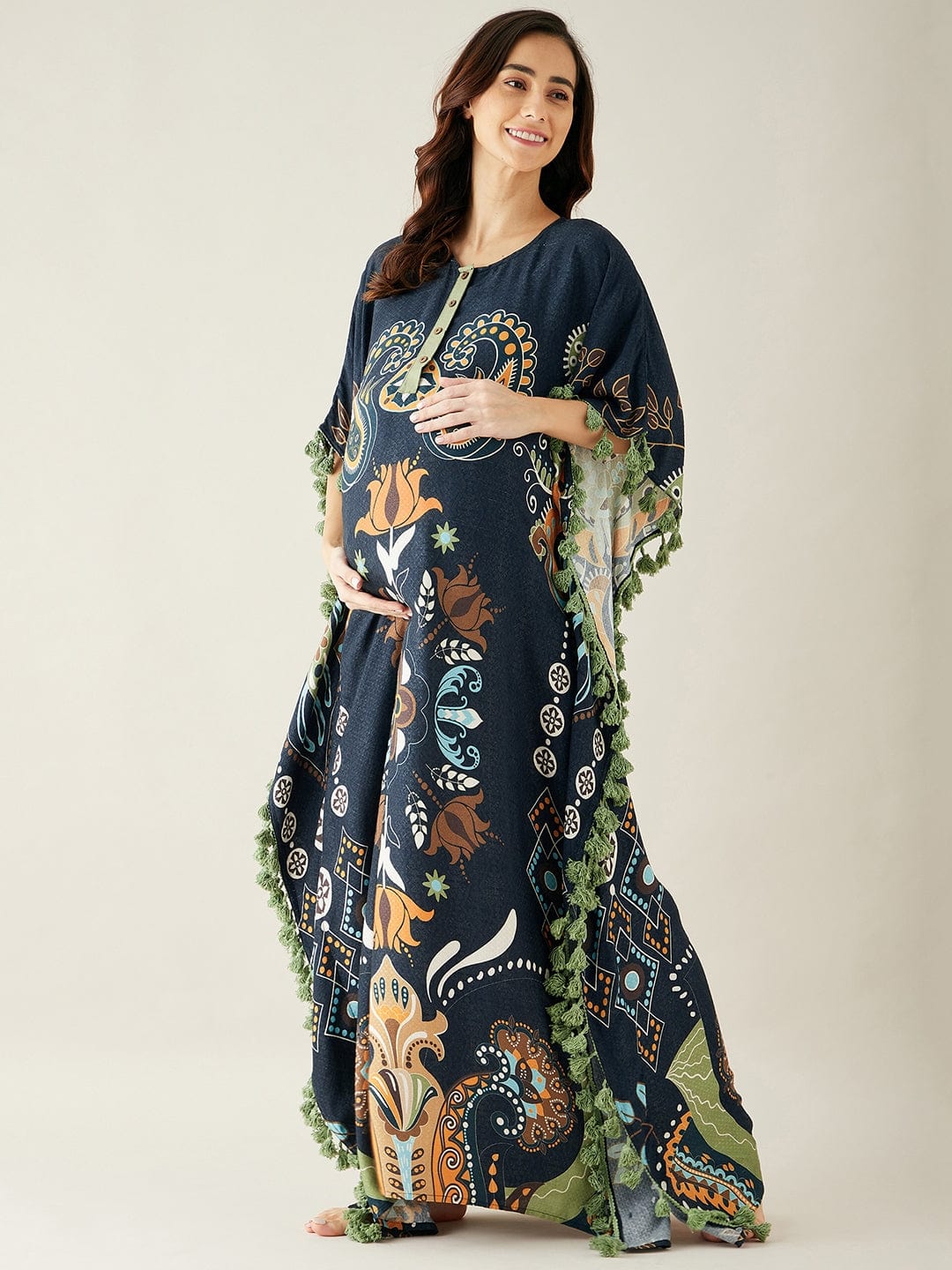 The Kaftan Company Kaftan Black Digital Printed Night Wear Maternity Kaftan