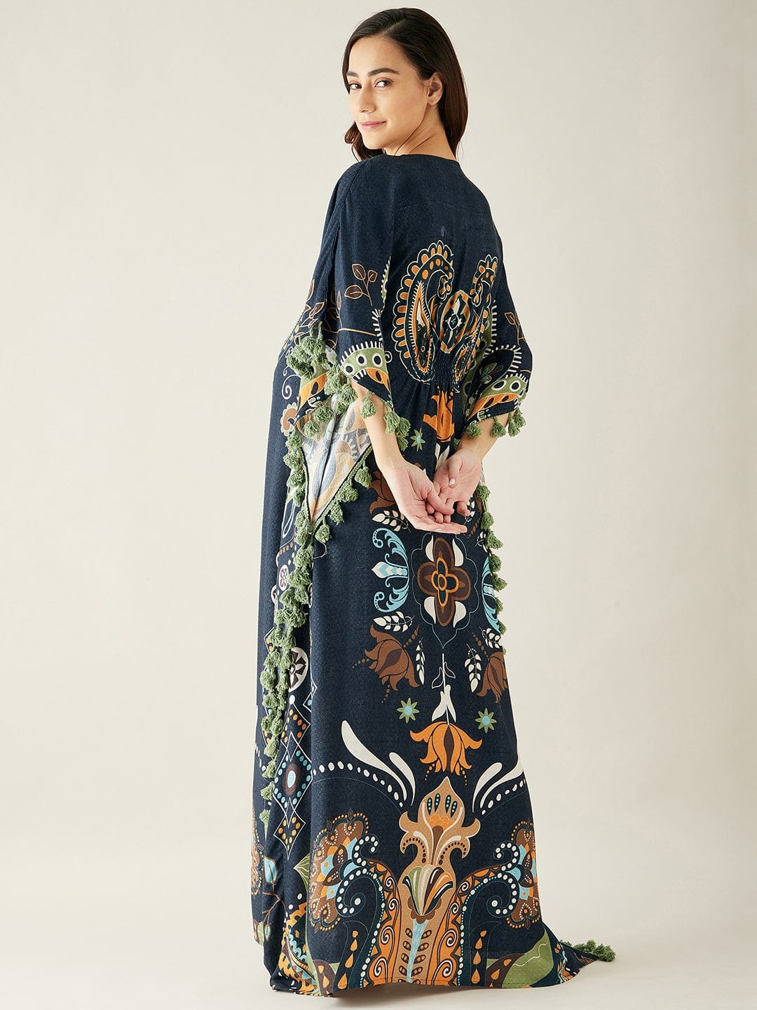 The Kaftan Company Kaftan Black Digital Printed Night Wear Maternity Kaftan