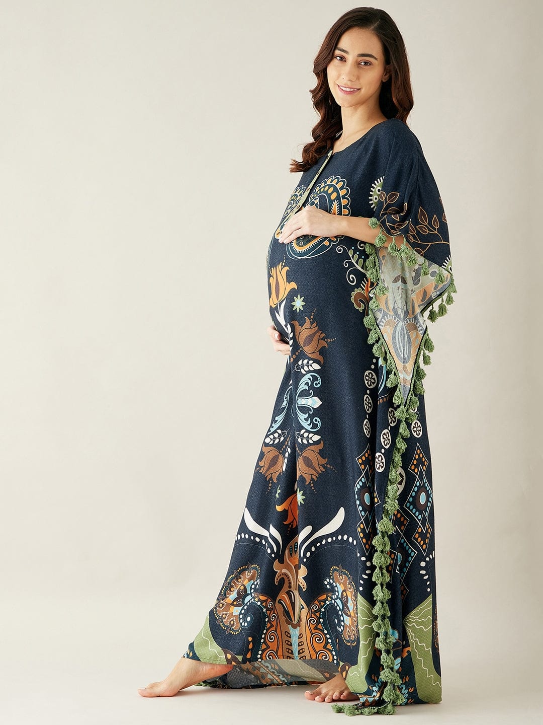 The Kaftan Company Kaftan Black Digital Printed Night Wear Maternity Kaftan