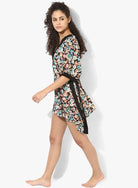 The Kaftan Company Kaftan Black Floral Kaftan with Pom Pom
