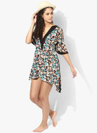 The Kaftan Company Kaftan Black Floral Kaftan with Pom Pom