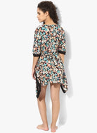 The Kaftan Company Kaftan Black Floral Kaftan with Pom Pom