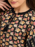 The Kaftan Company Kaftan Black Floral Print Kaftan with Patterned Border & Tassel Tie