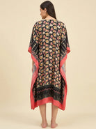 The Kaftan Company Kaftan Black Floral Print Kaftan with Patterned Border & Tassel Tie