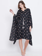 The Kaftan Company Kaftan Black Floral Print Loungewear Kaftan