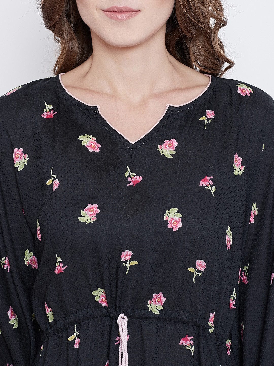 The Kaftan Company Kaftan Black Floral Print Loungewear Kaftan