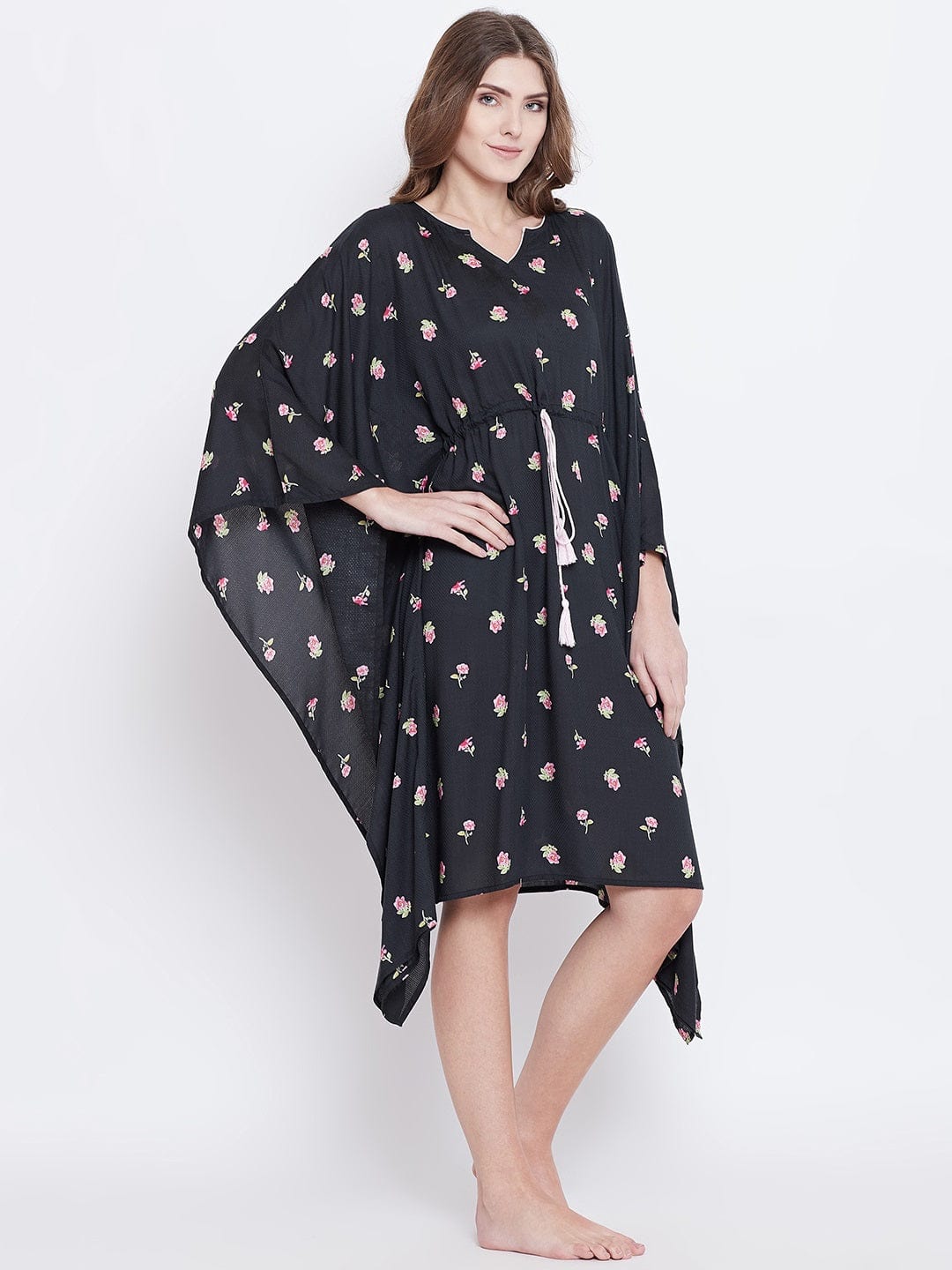 The Kaftan Company Kaftan Black Floral Print Loungewear Kaftan