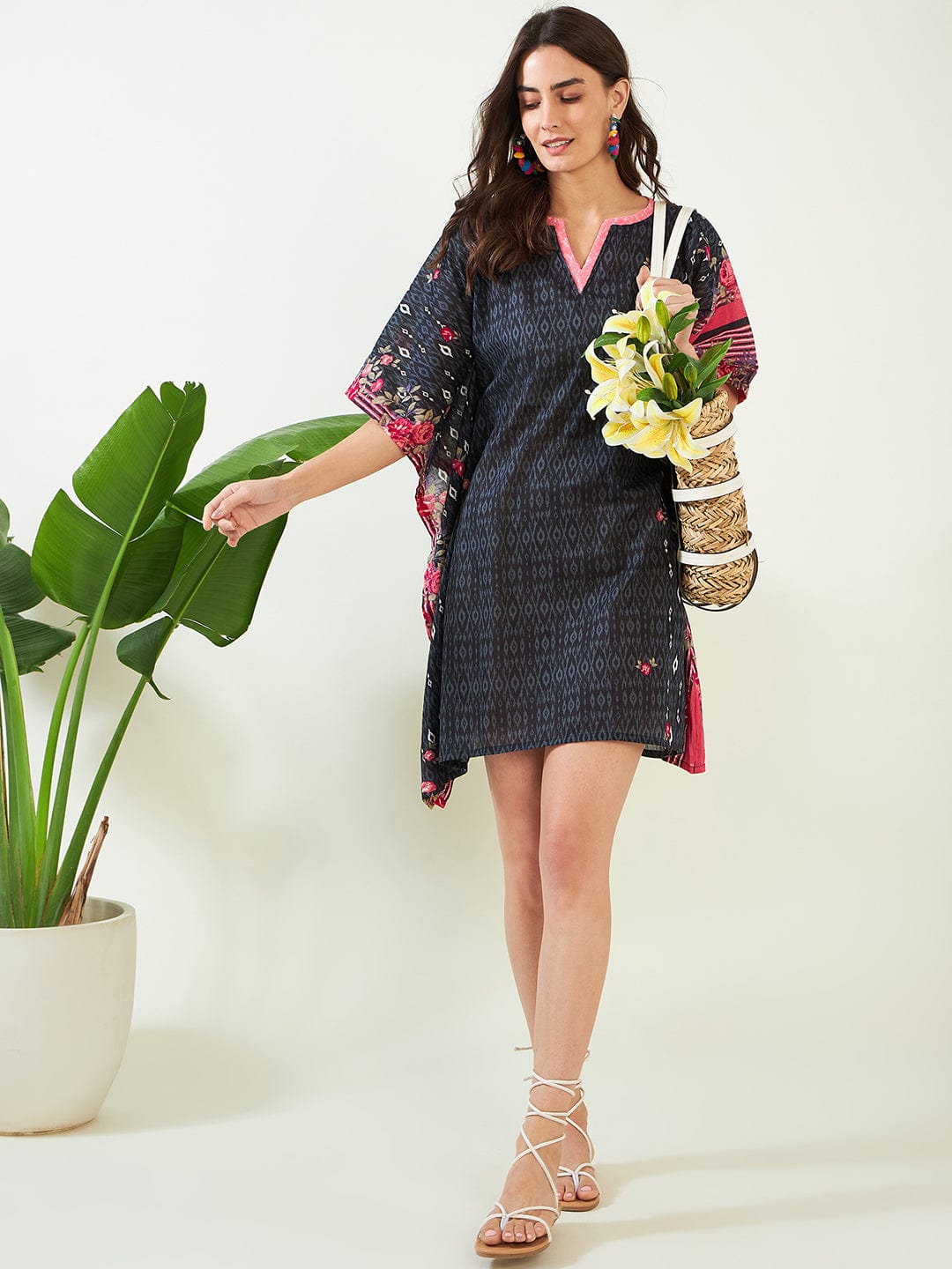 The Kaftan Company Kaftan Black Gardenscape Asymmetric Resort Kaftan