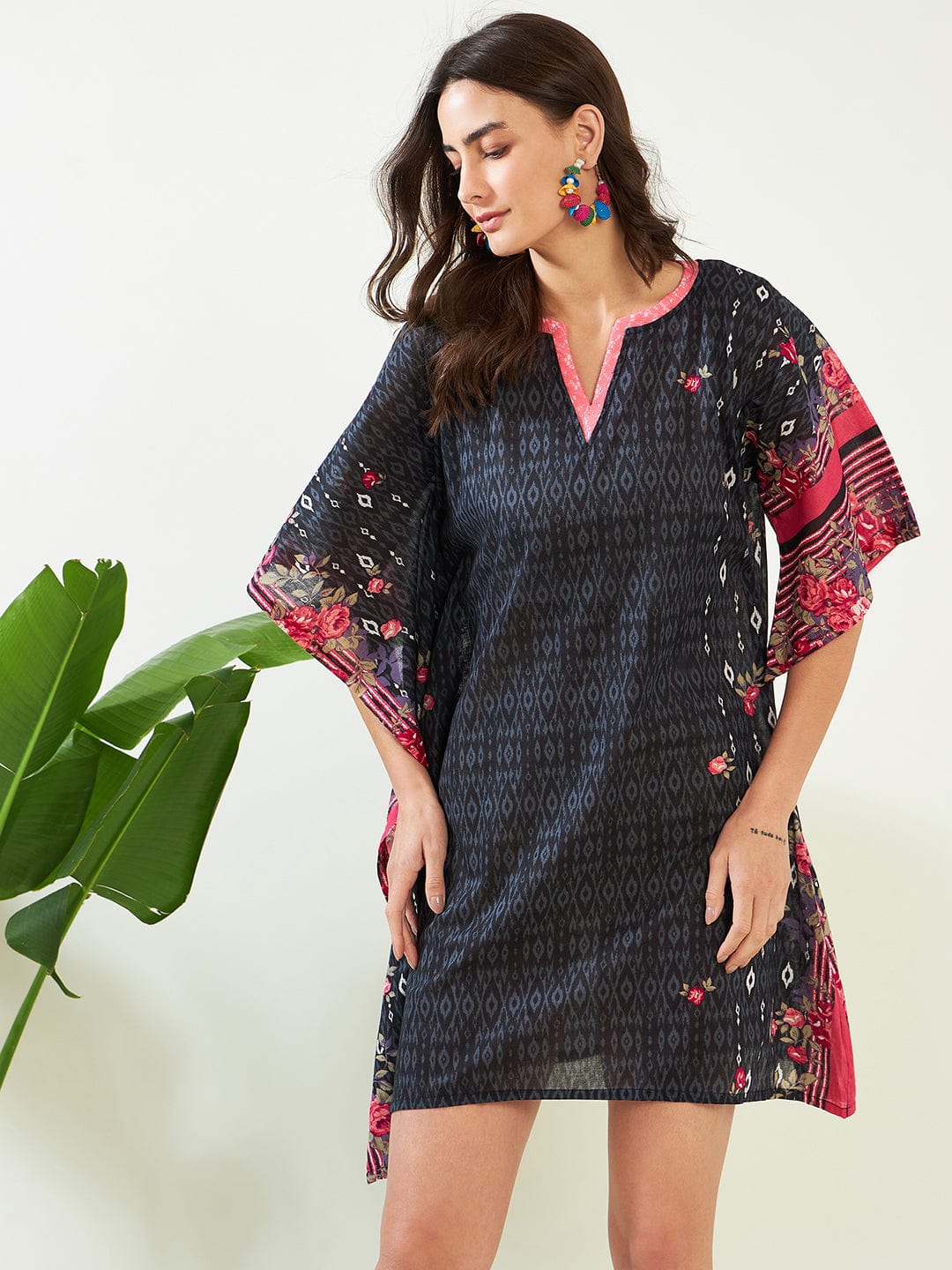 The Kaftan Company Kaftan Black Gardenscape Asymmetric Resort Kaftan