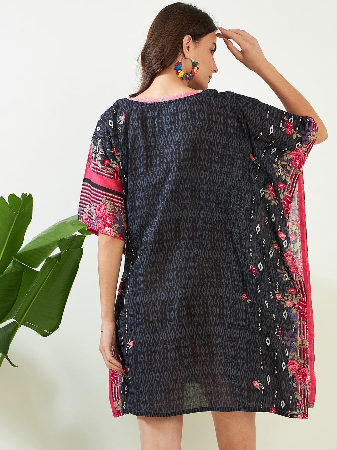 The Kaftan Company Kaftan Black Gardenscape Asymmetric Resort Kaftan