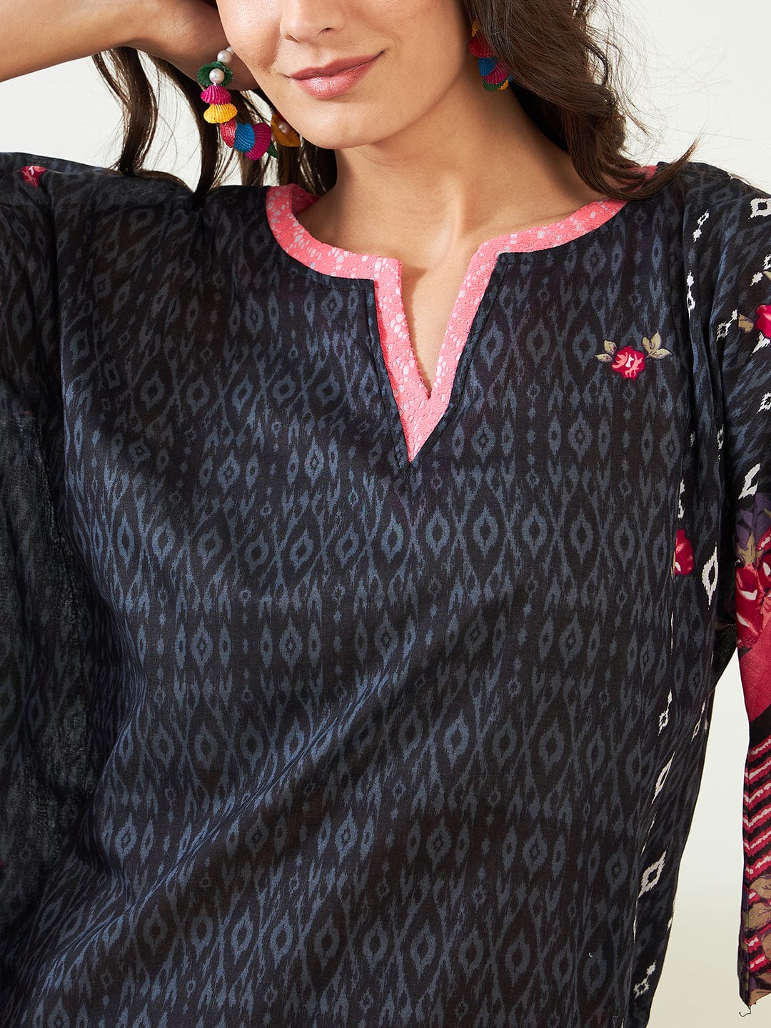 The Kaftan Company Kaftan Black Gardenscape Asymmetric Resort Kaftan