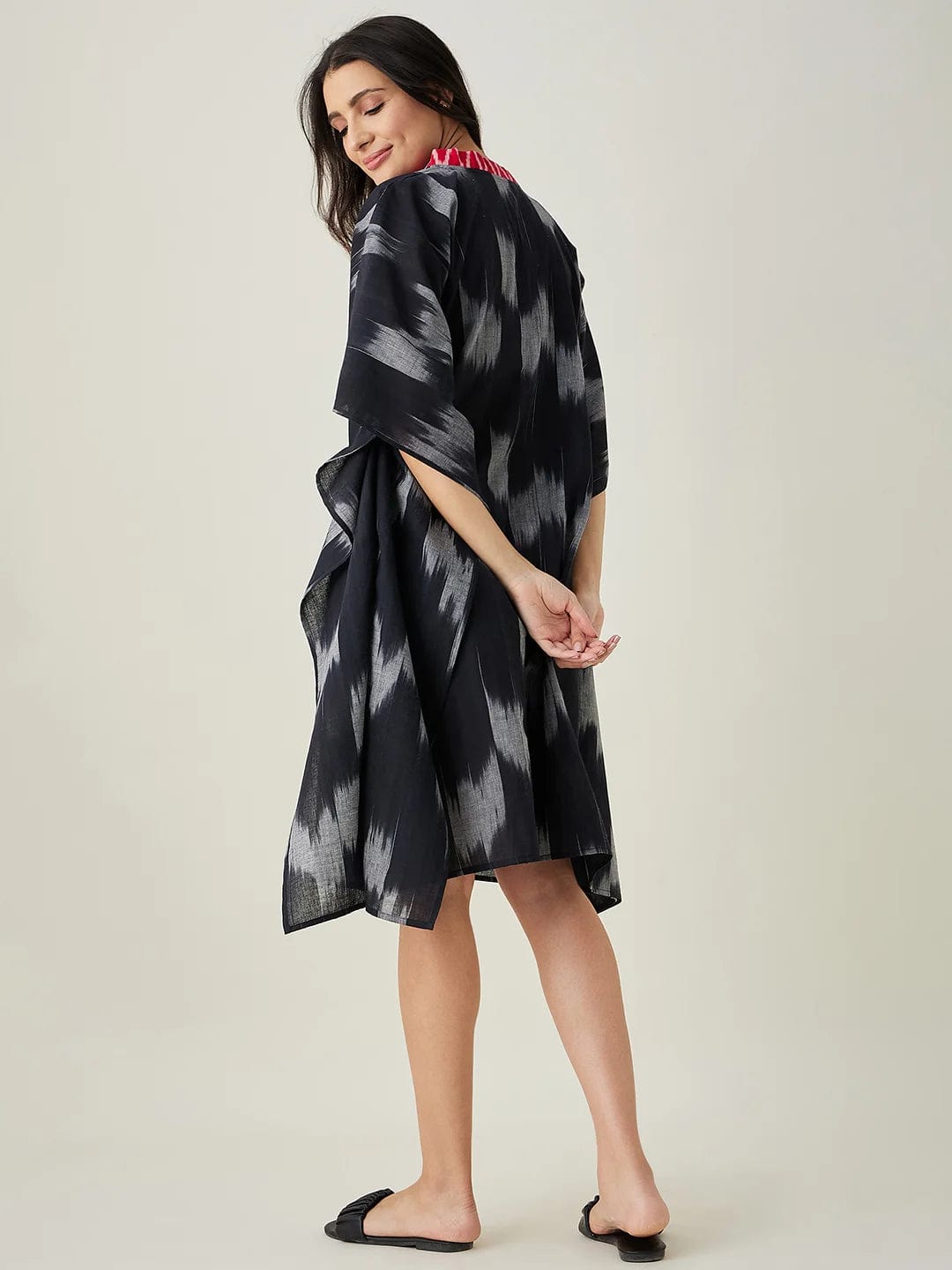 The Kaftan Company Kaftan Black Handloom Ikat Weave Cotton Kaftan