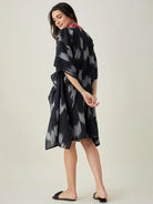 The Kaftan Company Kaftan Black Handloom Ikat Weave Cotton Kaftan
